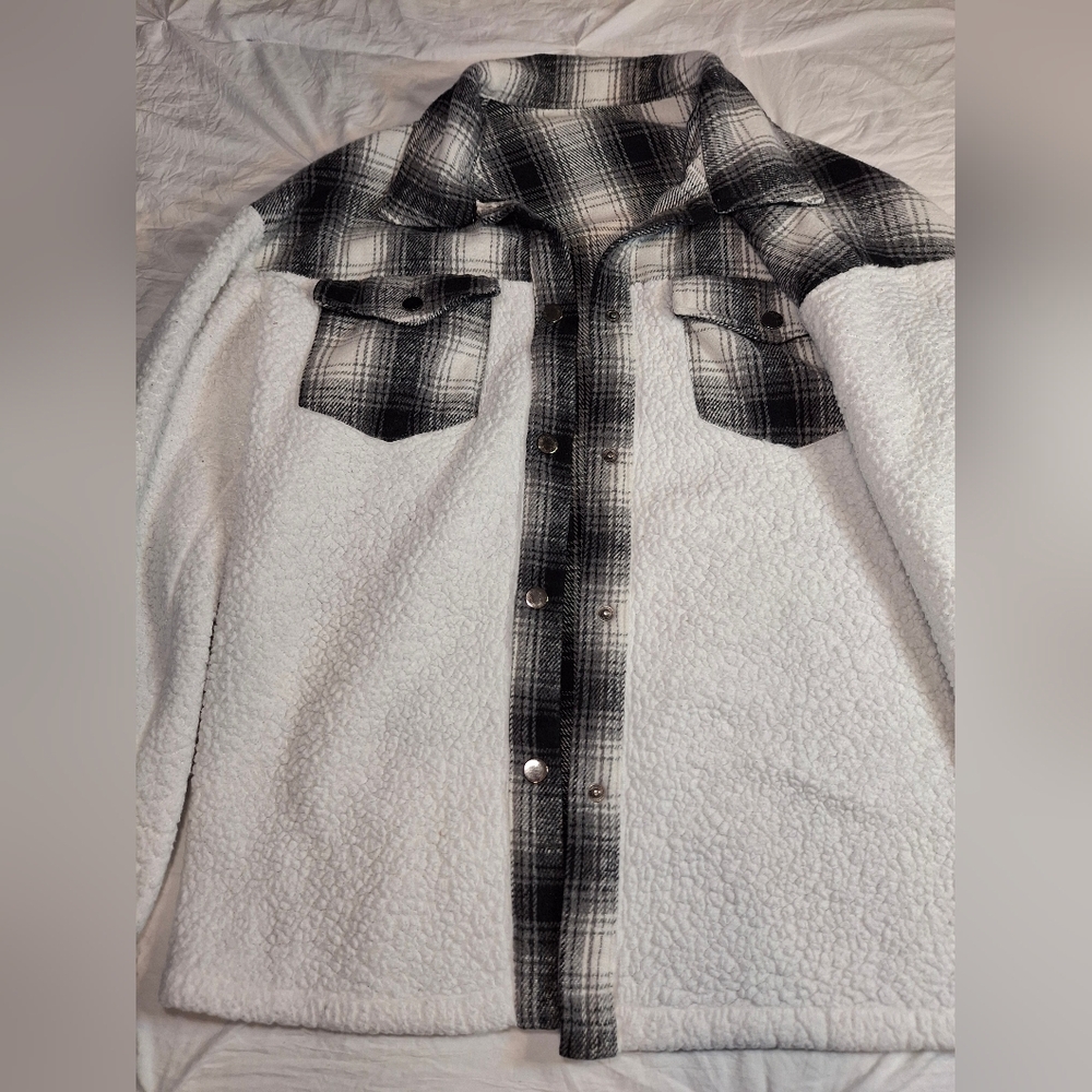Flannel And Polyester Button Up Jacket - image 2